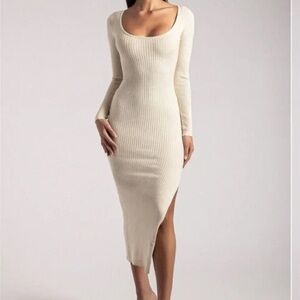 MESHKI CREAM SLIT DRESS